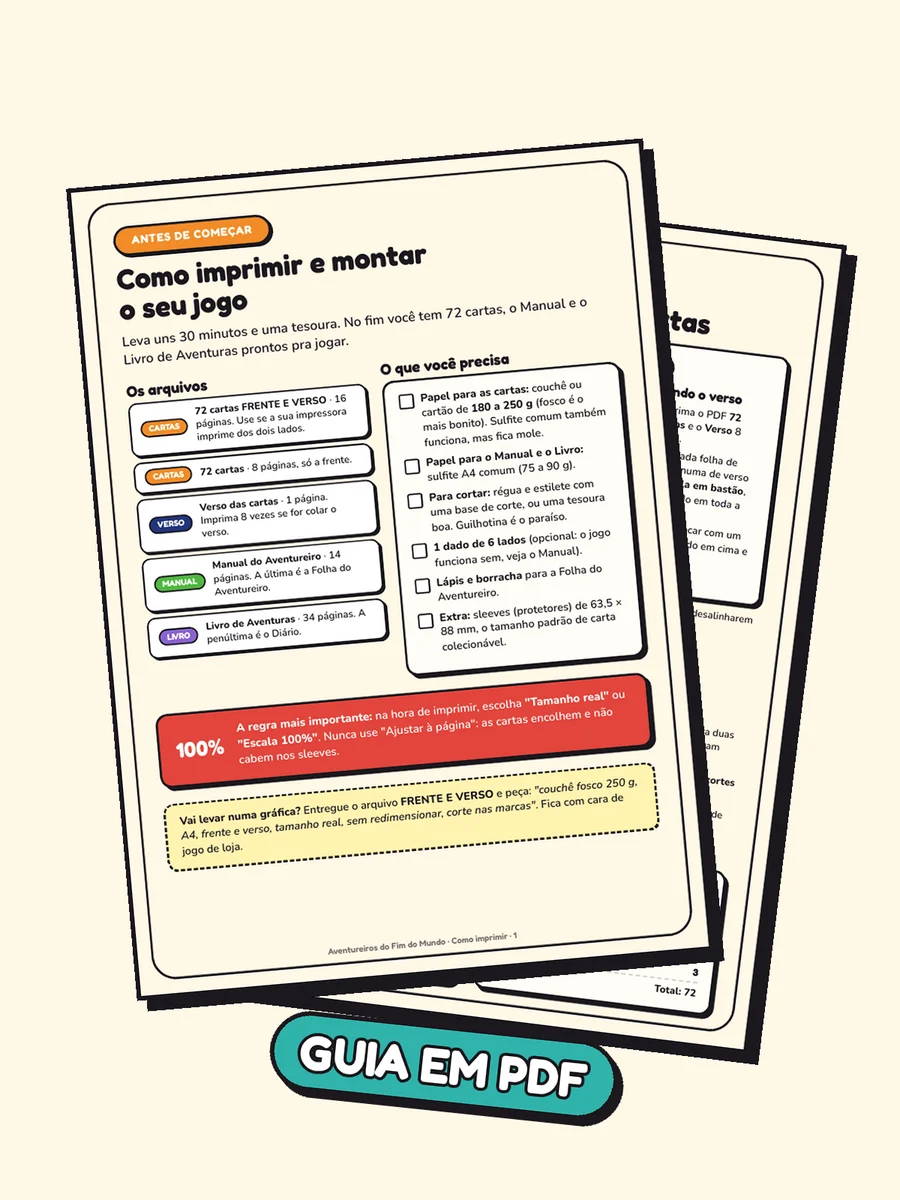Guia em PDF com instruções para imprimir e montar o jogo